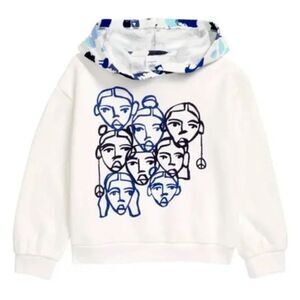 Cristina Martinez Print Cotton Hoodie Ivory Blue Grow To Bloom size 4 NWOT